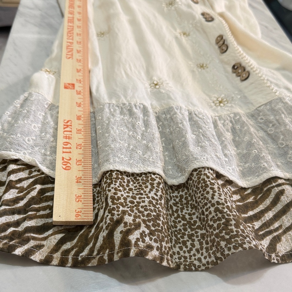 Raya Sun Embroidered Ivory Dress Medium Boho Cottagecore Lace Animal Print - Picture 6 of 8